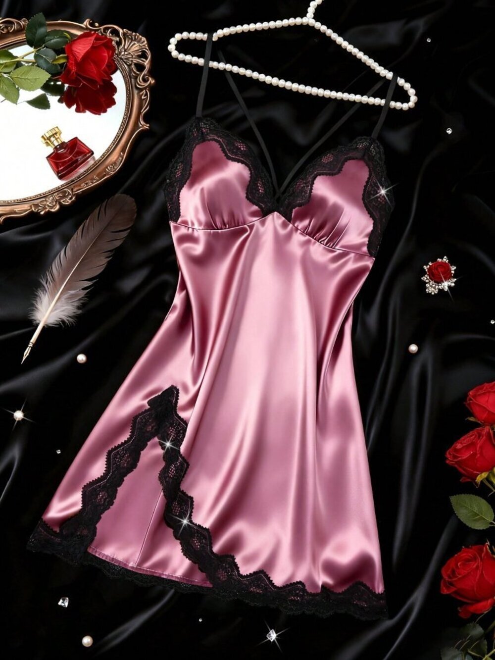 Lace detailed sexy lingerie nightgown